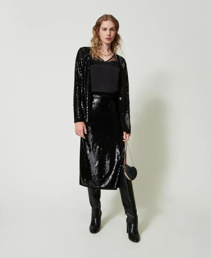 Twinset Jumpers And Cardigans Full Sequin Doublebreasted Cardigan Black 8211 Clothing