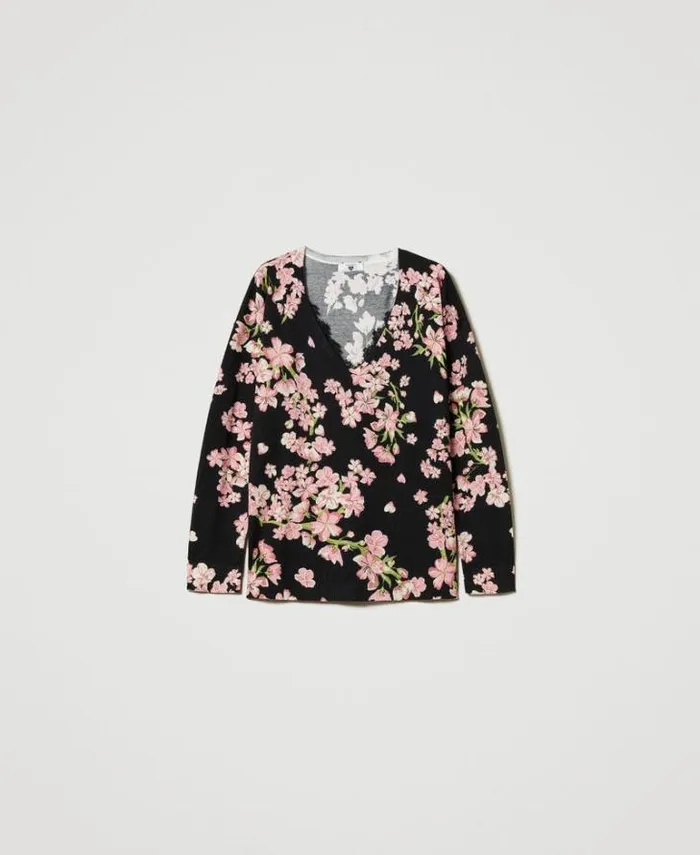 Twinset Jumpers And Cardigans Jumper With Floral Print And Lace Multicolour Blooming 8211 Clothing