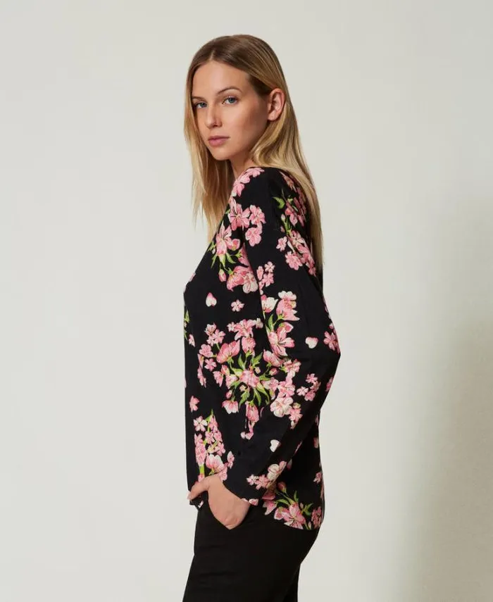 Twinset Jumpers And Cardigans Jumper With Floral Print And Lace Multicolour Blooming 8211 Clothing