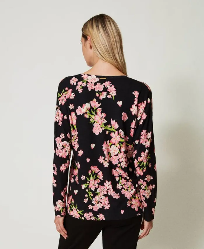 Twinset Jumpers And Cardigans Jumper With Floral Print And Lace Multicolour Blooming 8211 Clothing