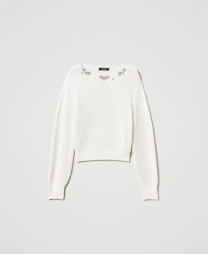 Twinset Jumpers And Cardigans Jumper With Handmade Embroidery White Cream 8211 Clothing