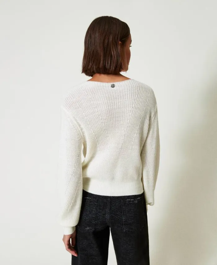 Twinset Jumpers And Cardigans Jumper With Handmade Embroidery White Cream 8211 Clothing