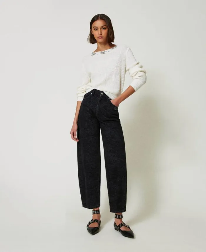 Twinset Jumpers And Cardigans Jumper With Handmade Embroidery White Cream 8211 Clothing