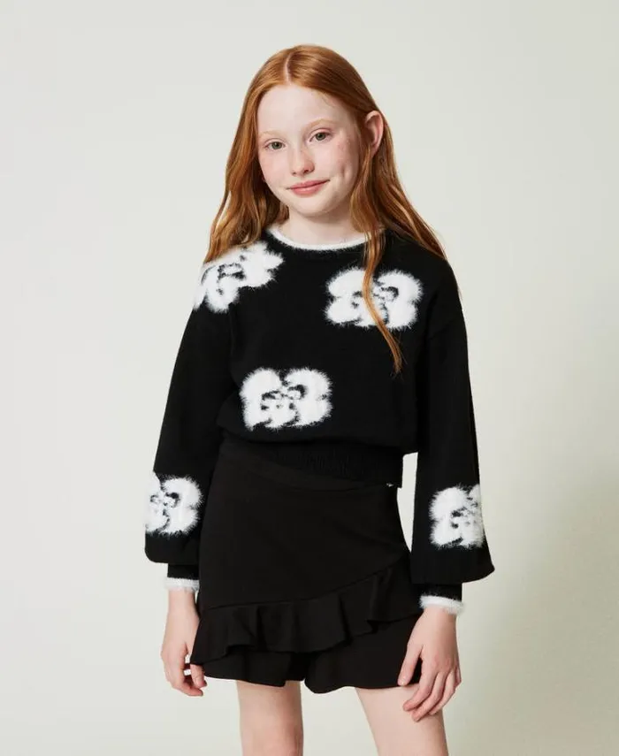 Twinset Jumpers And Cardigans Jumper With Inlaid Flowers Bicolour Black Off White 8211 Girl