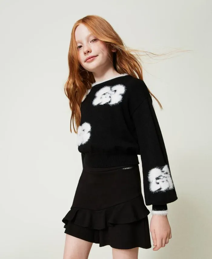 Twinset Jumpers And Cardigans Jumper With Inlaid Flowers Bicolour Black Off White 8211 Girl