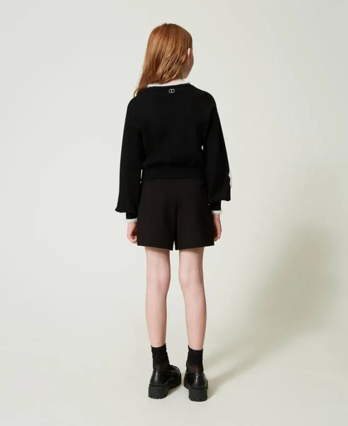 Twinset Jumpers And Cardigans Jumper With Inlaid Flowers Bicolour Black Off White 8211 Girl