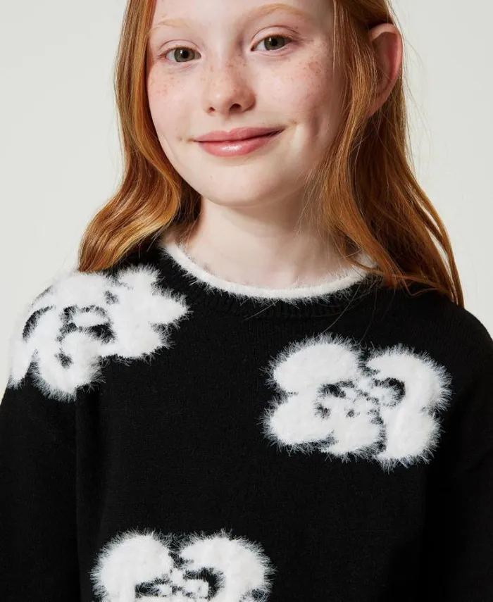 Twinset Jumpers And Cardigans Jumper With Inlaid Flowers Bicolour Black Off White 8211 Girl