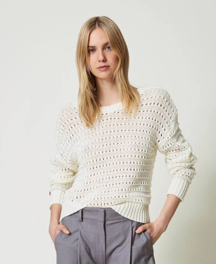 Twinset Jumpers And Cardigans Openwork Jumper With Sequins White Snow 8211 Clothing
