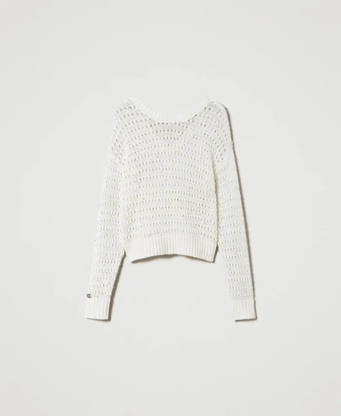 Twinset Jumpers And Cardigans Openwork Jumper With Sequins White Snow 8211 Clothing