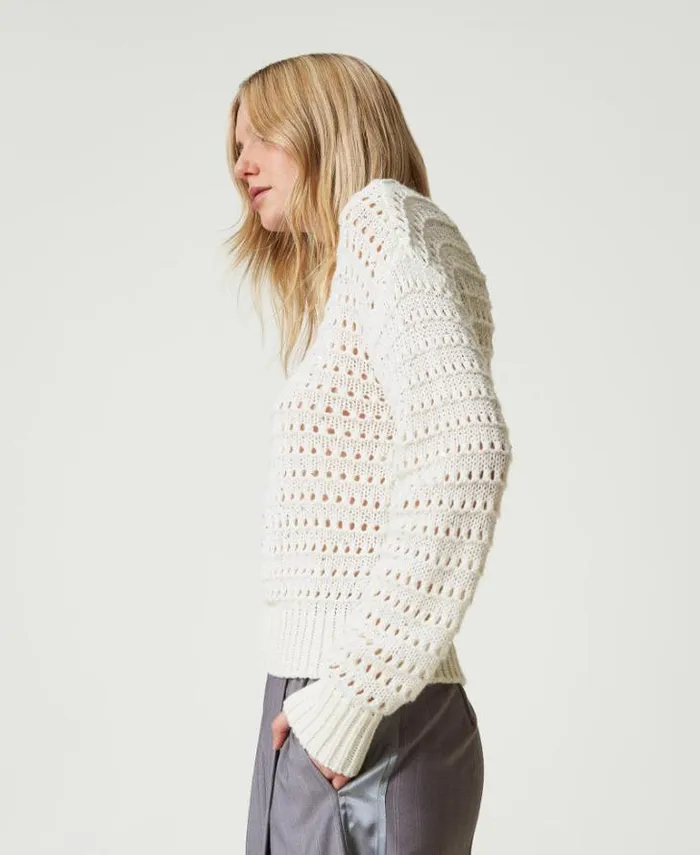 Twinset Jumpers And Cardigans Openwork Jumper With Sequins White Snow 8211 Clothing