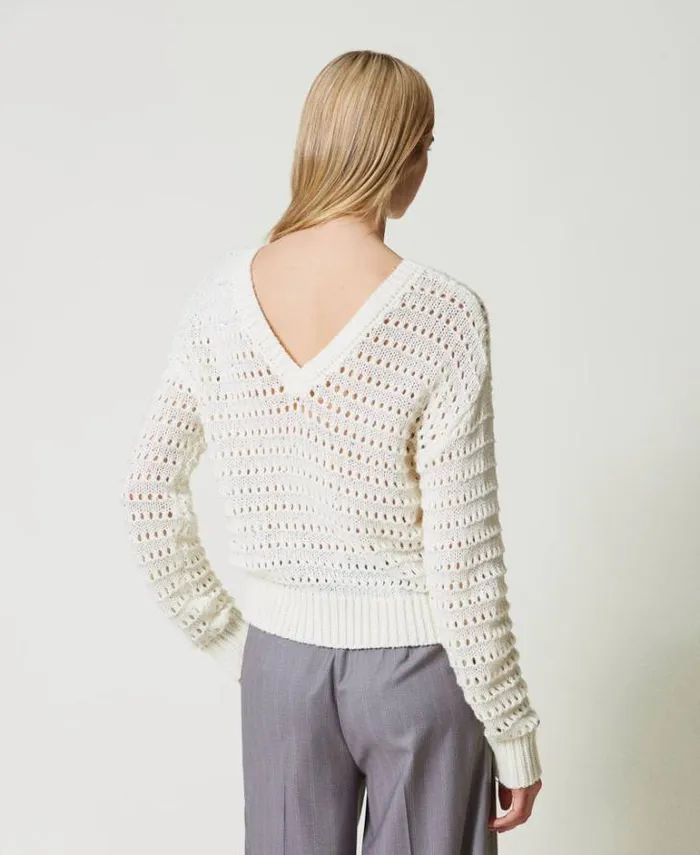 Twinset Jumpers And Cardigans Openwork Jumper With Sequins White Snow 8211 Clothing