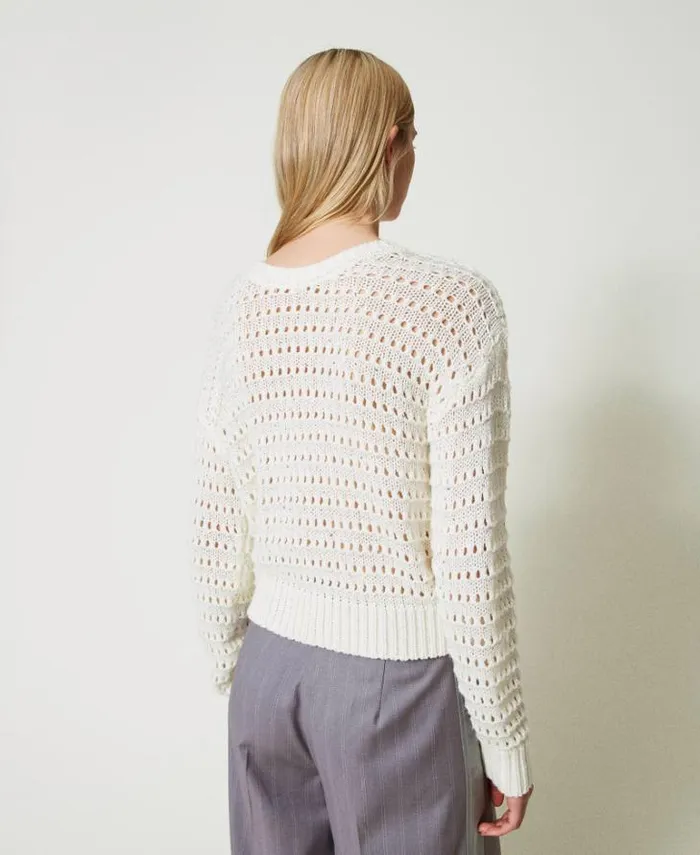 Twinset Jumpers And Cardigans Openwork Jumper With Sequins White Snow 8211 Clothing