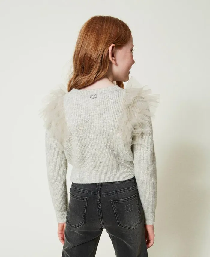 Twinset Jumpers And Cardigans Regular Fit Jumper With Tulle Flounces Melange Grey 8211 Girl