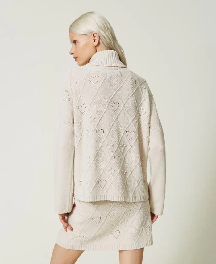 Twinset Jumpers And Cardigans Treeblend Yarn Jumper With Handmade Embroidery Pale Cream 8211 Clothing