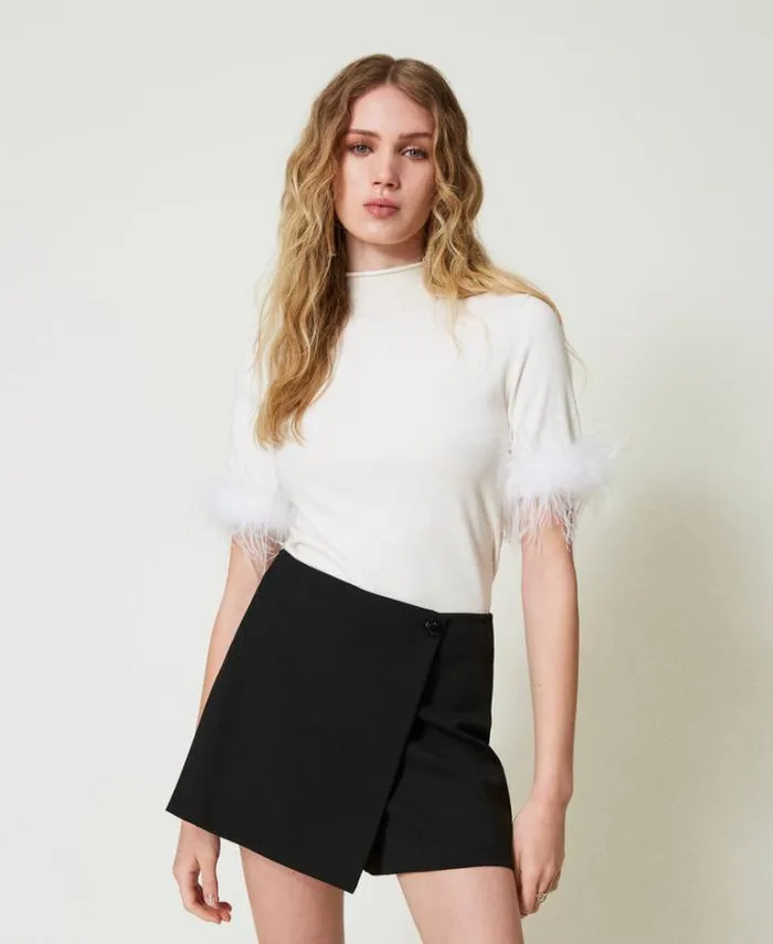 Twinset Jumpers And Cardigans Turtleneck Jumper With Feathers White Snow 8211 Clothing