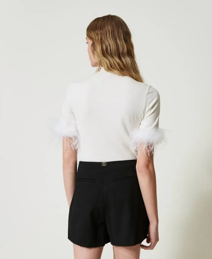 Twinset Jumpers And Cardigans Turtleneck Jumper With Feathers White Snow 8211 Clothing