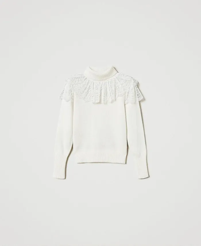 Twinset Jumpers And Cardigans Wool And Cashmere Blend Turtleneck Jumper Old White 8211 Clothing
