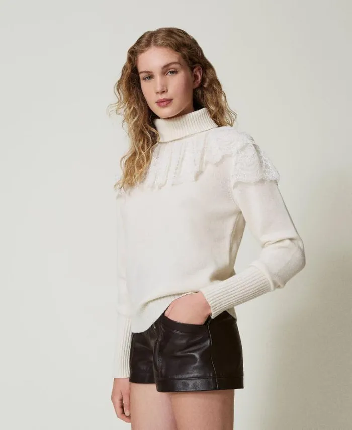 Twinset Jumpers And Cardigans Wool And Cashmere Blend Turtleneck Jumper Old White 8211 Clothing