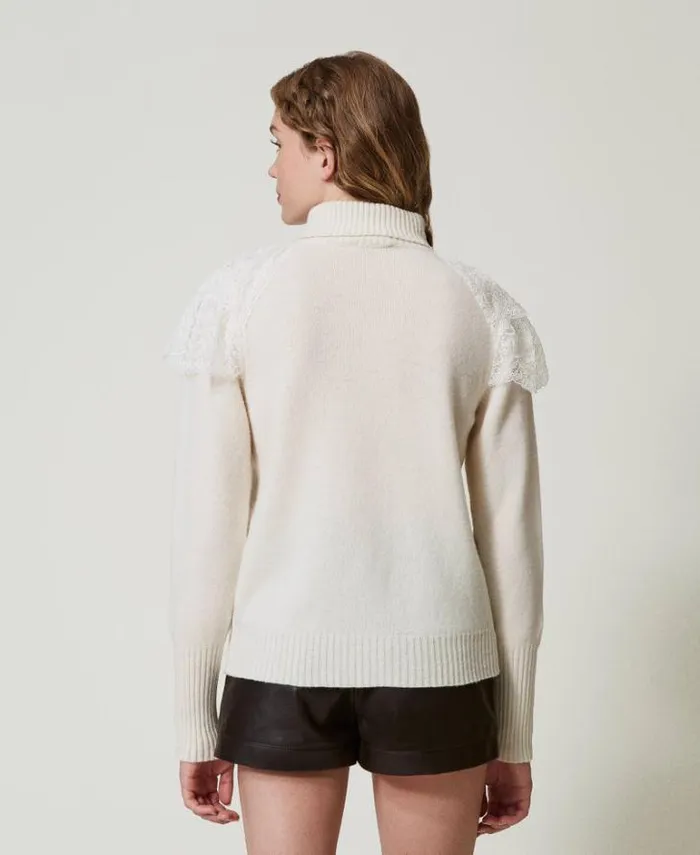 Twinset Jumpers And Cardigans Wool And Cashmere Blend Turtleneck Jumper Old White 8211 Clothing
