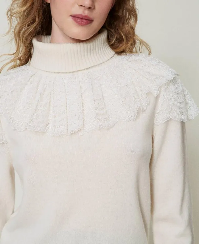 Twinset Jumpers And Cardigans Wool And Cashmere Blend Turtleneck Jumper Old White 8211 Clothing