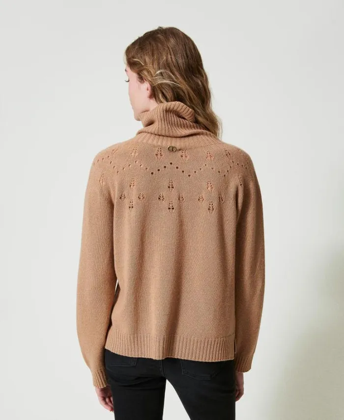 Twinset Jumpers And Cardigans Wool And Lurex Blend High Neck Jumper Twotone Sandy Brown Lurex Gold 8211 Clothing