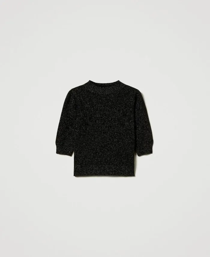 Twinset Jumpers And Cardigans Wool And Lurex Blend Turtleneck Jumper Twotone Black Lurex Gold 8211 Clothing