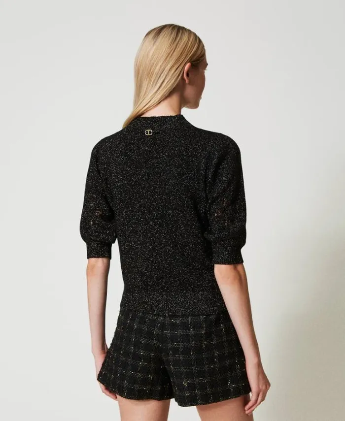 Twinset Jumpers And Cardigans Wool And Lurex Blend Turtleneck Jumper Twotone Black Lurex Gold 8211 Clothing