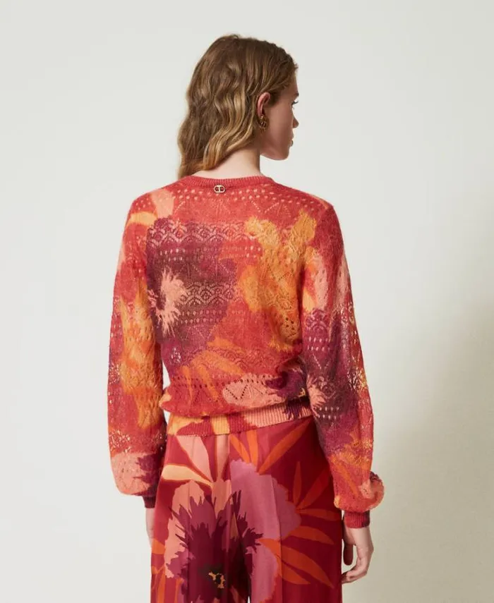 Twinset Jumpers And Cardigans Wool And Mohair Blend Jumper Red Red Plum Macro Flowers 8211 Clothing