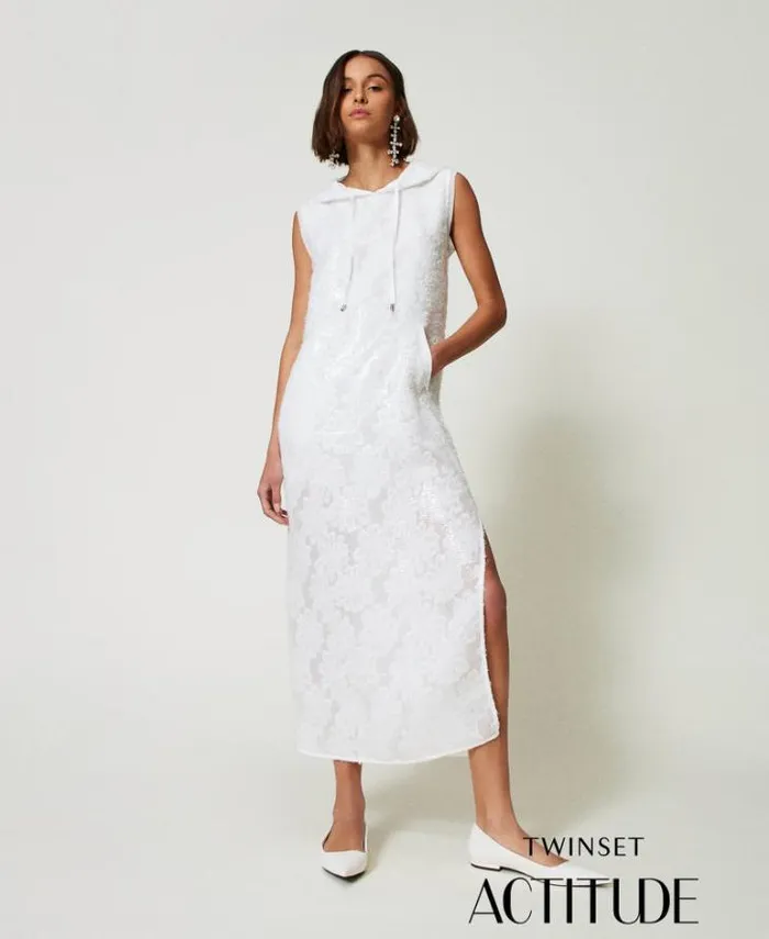 Twinset Long Dresses Full Sequin Long Dress 034papers034 White 8211 Clothing