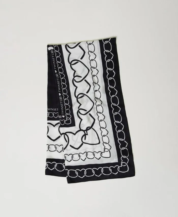 Twinset Scarves Kefiah With Heart Pattern Print Twotone Motherofpearl Black 8211 Accessories