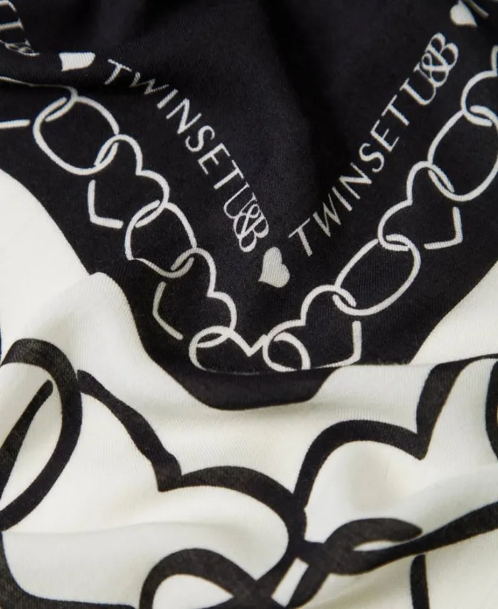 Twinset Scarves Kefiah With Heart Pattern Print Twotone Motherofpearl Black 8211 Accessories