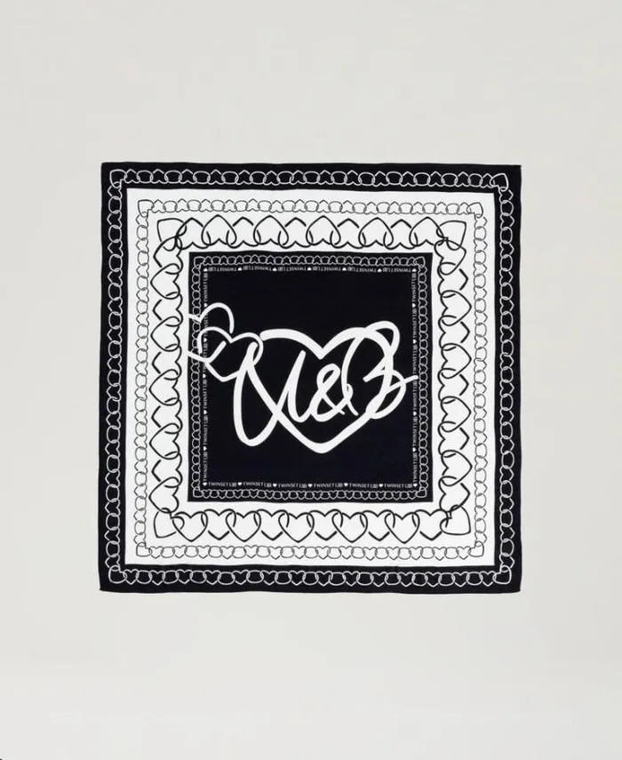 Twinset Scarves Kefiah With Heart Pattern Print Twotone Motherofpearl Black 8211 Accessories