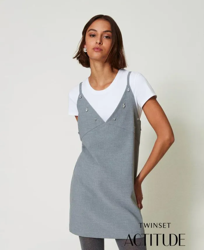 Twinset Short Dresses Short Dress With Embroidery And Tshirt Melange Grey 8211 Clothing