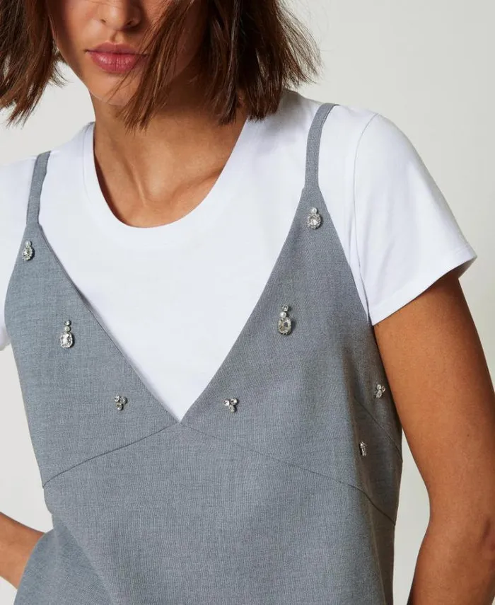 Twinset Short Dresses Short Dress With Embroidery And Tshirt Melange Grey 8211 Clothing