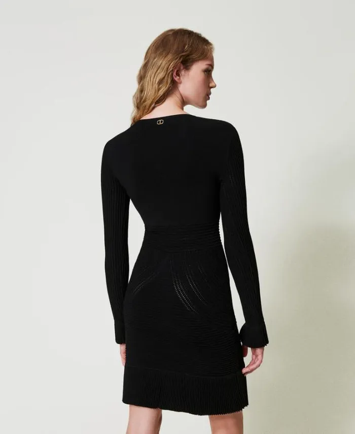 Twinset Short Dresses Short Knit Dress With Mixed Stitches Black 8211 Clothing