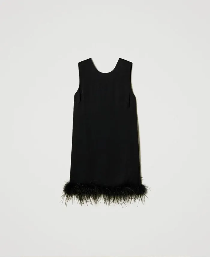 Twinset Short Dresses Short Satin Sleeveless Dress With Feathers Black 8211 Clothing