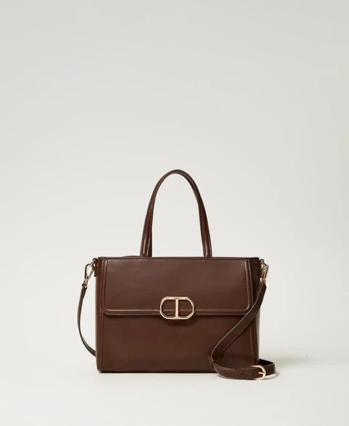 Twinset Shoulder Bags 039Brera039 Shopper Bag With Oval T Fastener Coffee Chocolate 8211 Bags