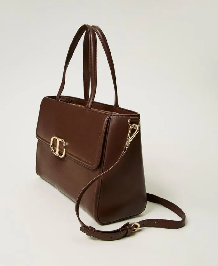 Twinset Shoulder Bags 039Brera039 Shopper Bag With Oval T Fastener Coffee Chocolate 8211 Bags