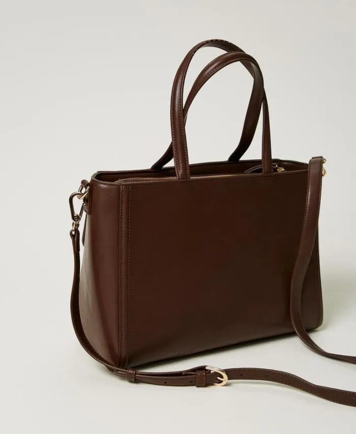 Twinset Shoulder Bags 039Brera039 Shopper Bag With Oval T Fastener Coffee Chocolate 8211 Bags