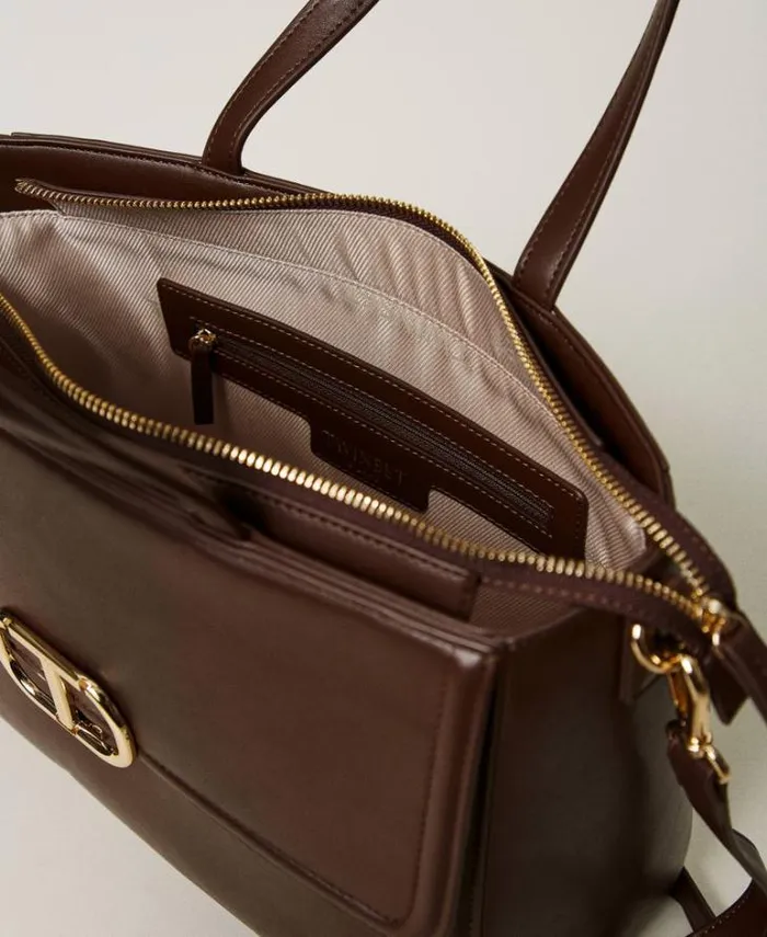 Twinset Shoulder Bags 039Brera039 Shopper Bag With Oval T Fastener Coffee Chocolate 8211 Bags