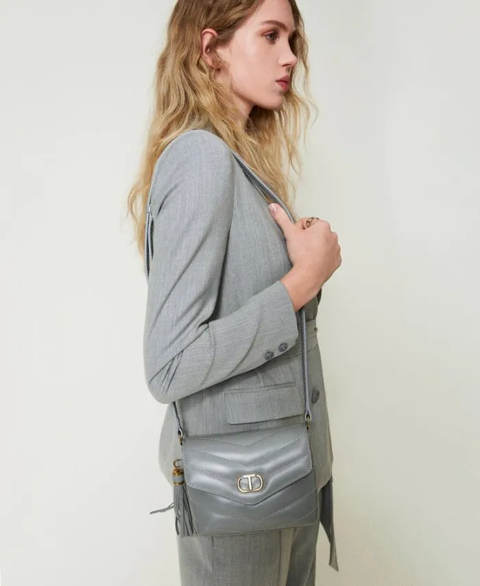 Twinset Shoulder Bags 039Dreamy039 Small Leather Shoulder Bag Mid Grey 8211 Bags