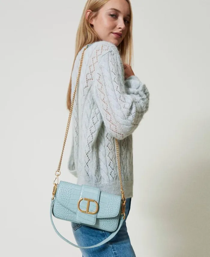 Twinset Shoulder Bags Amie Small Croc Print Shoulder Bag Gainsboro Gray 8211 Bags