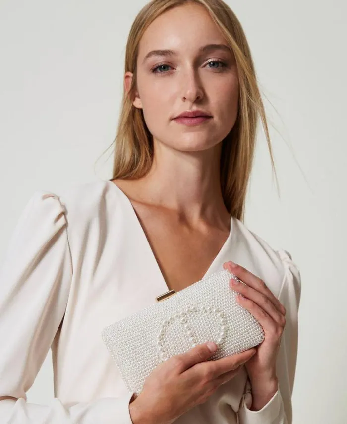 Twinset Shoulder Bags Clutch With Pearls And Oval T Old White 8211 Bags