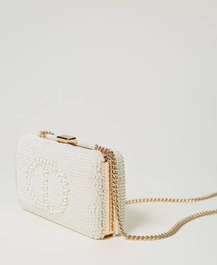 Twinset Shoulder Bags Clutch With Pearls And Oval T Old White 8211 Bags