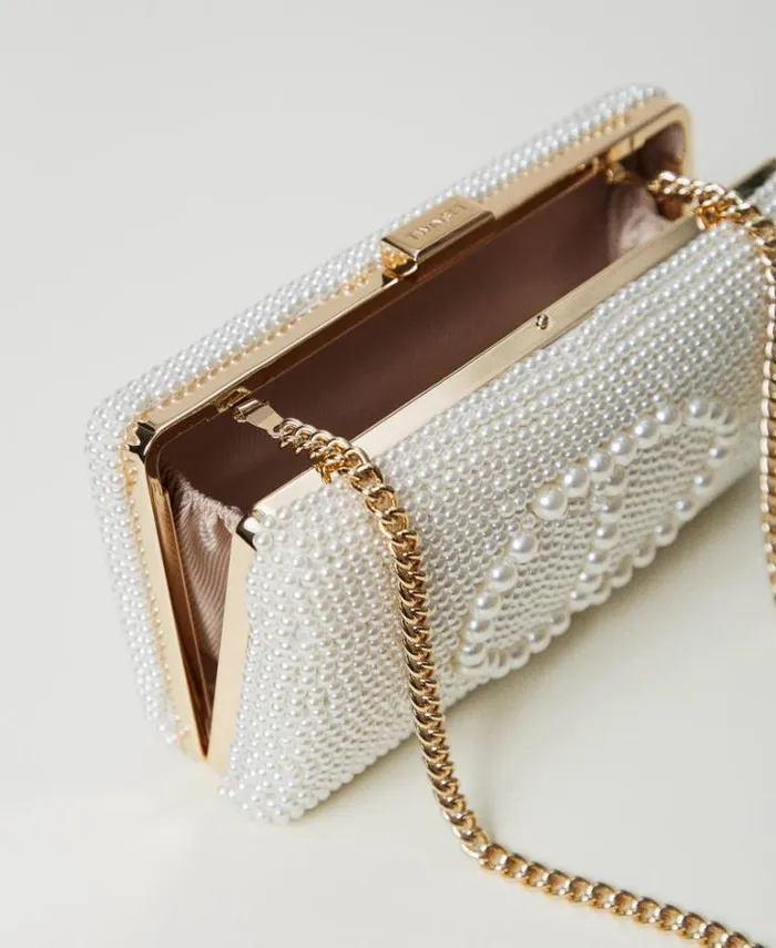 Twinset Shoulder Bags Clutch With Pearls And Oval T Old White 8211 Bags