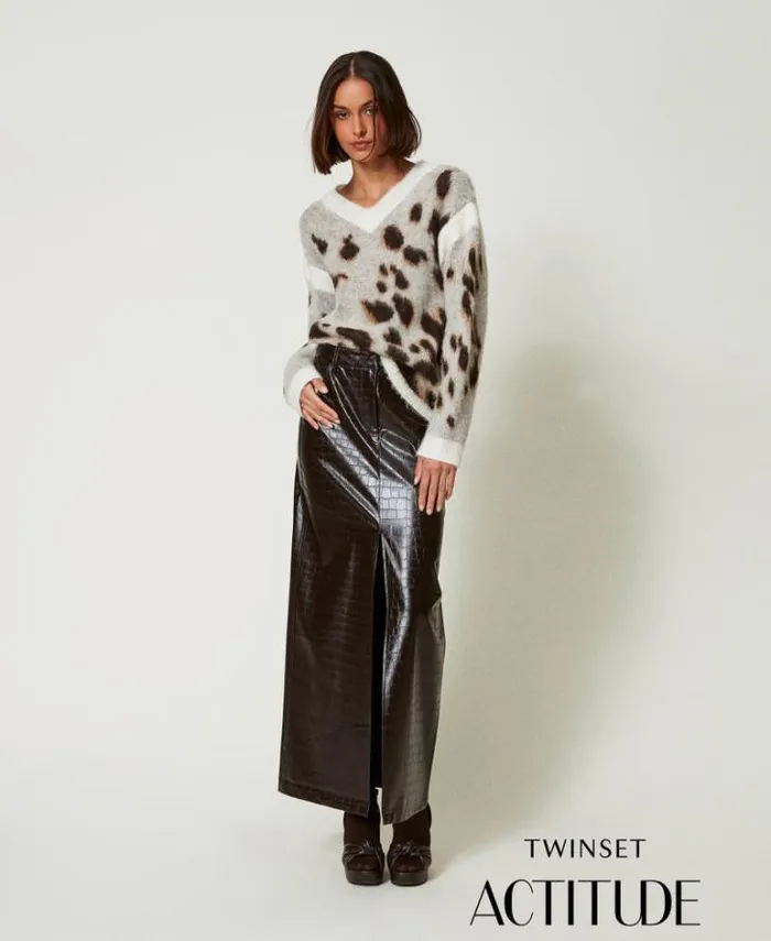 Twinset Skirts Animal Print Long Skirt Molegrave Brown 8211 Clothing