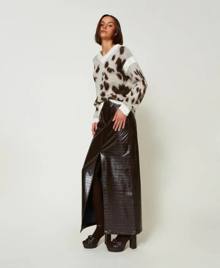 Twinset Skirts Animal Print Long Skirt Molegrave Brown 8211 Clothing
