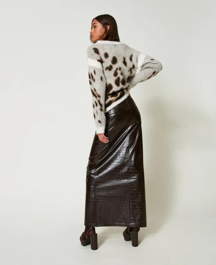 Twinset Skirts Animal Print Long Skirt Molegrave Brown 8211 Clothing
