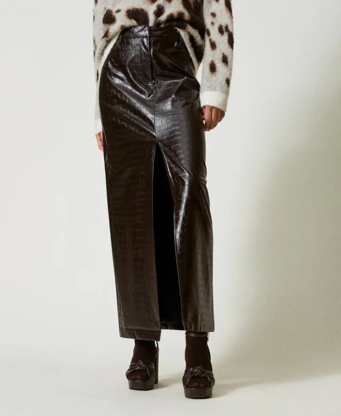 Twinset Skirts Animal Print Long Skirt Molegrave Brown 8211 Clothing