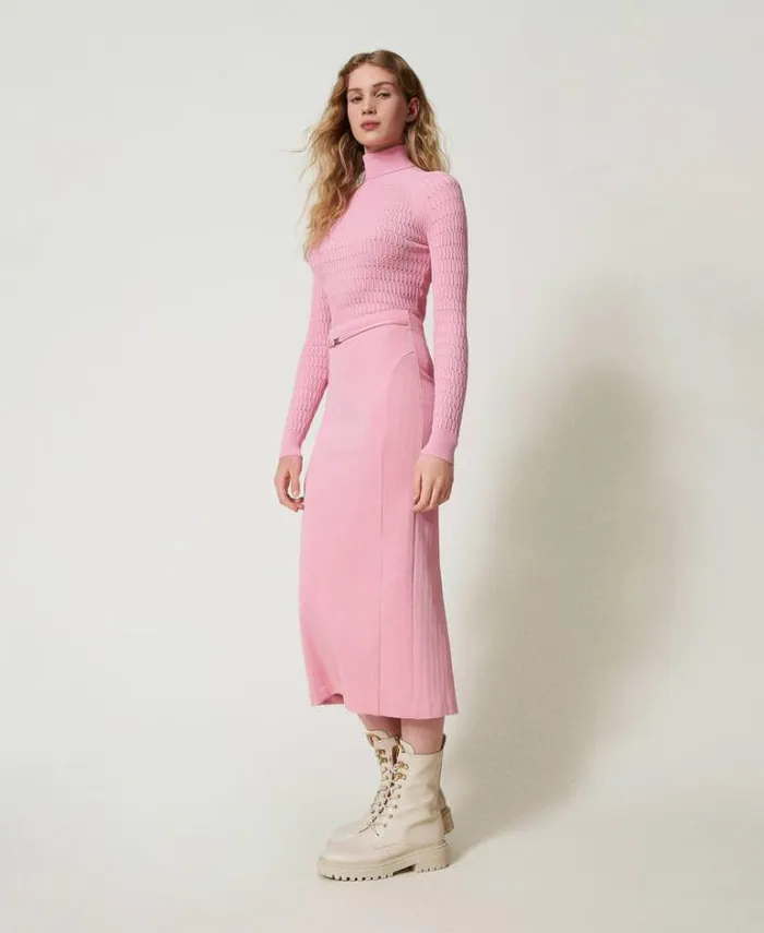 Twinset Skirts Jacquard Scuba Fabric Skirt 034prism Pink034 8211 Clothing